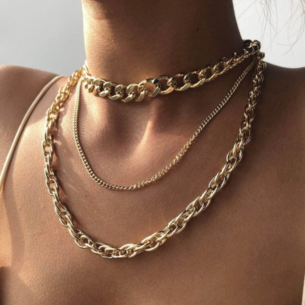 NWT Three Layer Boho Chic Gold Choker Necklace